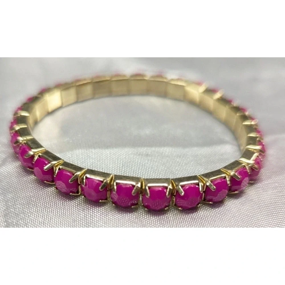 New Gold-tone Stretchable Bracelet With Pink Stones Barbie Core Stacking Layers